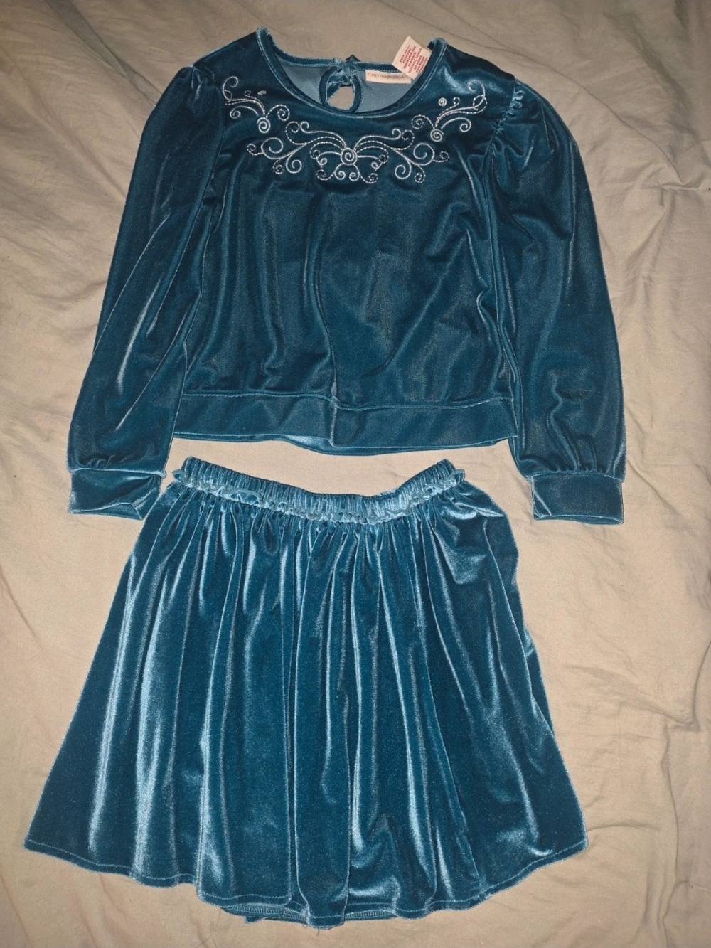 Cynthia Rowley Teal Velvet Skater Skirt Set
